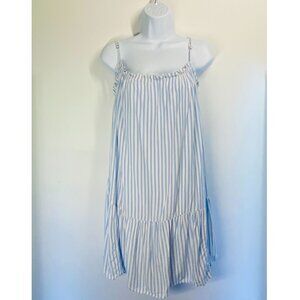 Striped Blue & White Ruffle Hem Sleeveless Dress By H&M - Womens Medium